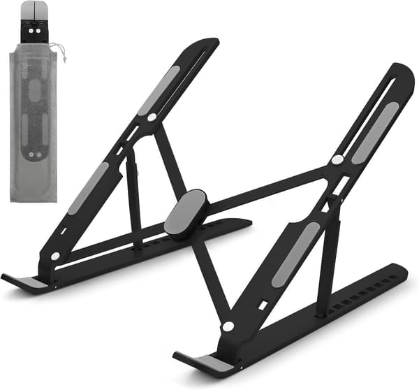 Støtte til bærbar computer, justerbar til skrivebord, foldbar, aluminium (sort)