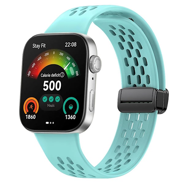 Til Huawei Watch Fit 3 silikoneurrem med hulmønster og magnetisk foldelukning Teal
