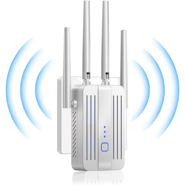 Wi-Fi Forstærker, Dual Band 2.4G/5G 1200Mbps, Rækkevidde Dækker Op Til 928,6 m² Og 45+ Enheder (Hvid)
