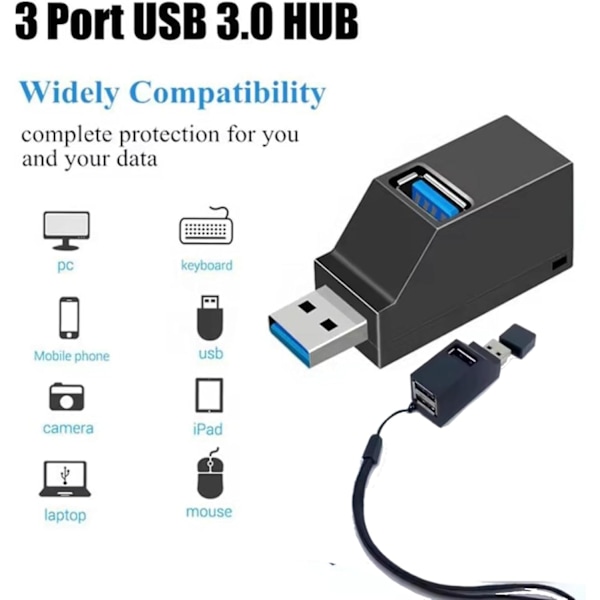 Usb C Hub Multiport Adapter, 3-Port Höghastighets Mini Usb 3.0 Usb 2.0 Splitter - 2P