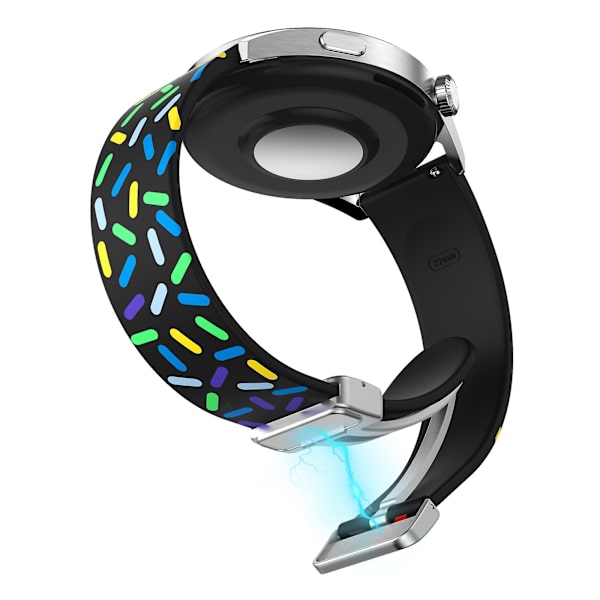 Kuosi silikonirannekkeet Samsung Galaxy Watch6 / Watch6 Classic / Watch 5 Pro / Watch4 Classic -kellolle, 20 mm:n ranneke Black Rainbow