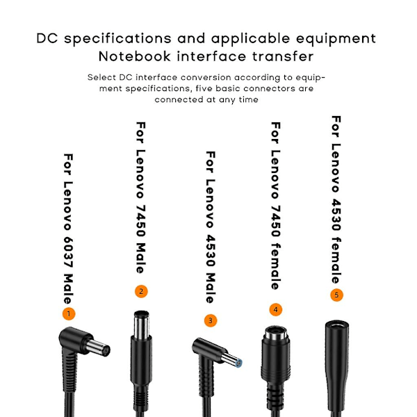 15cm DC firkantet til 6.0x3.7 7.4x5.0 4.5x3.0 7.4x5.0mm ladekabeladapterkonverter Lenovo master to 4.5