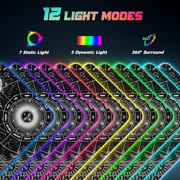 RGB Gaming Musemåtte, 14 Belysningstilstande (400 x 800 x 3 mm)