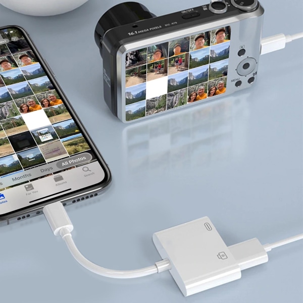 Kompakti Lightning-lataussovitin iPhone/iPad Lightning- USB :lle - valkoinen
