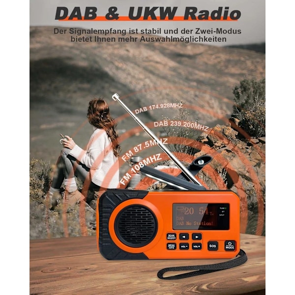 Nödradio med NOAA-väder, Handvevad AM/FM-radio med SOS-larm (Orange)