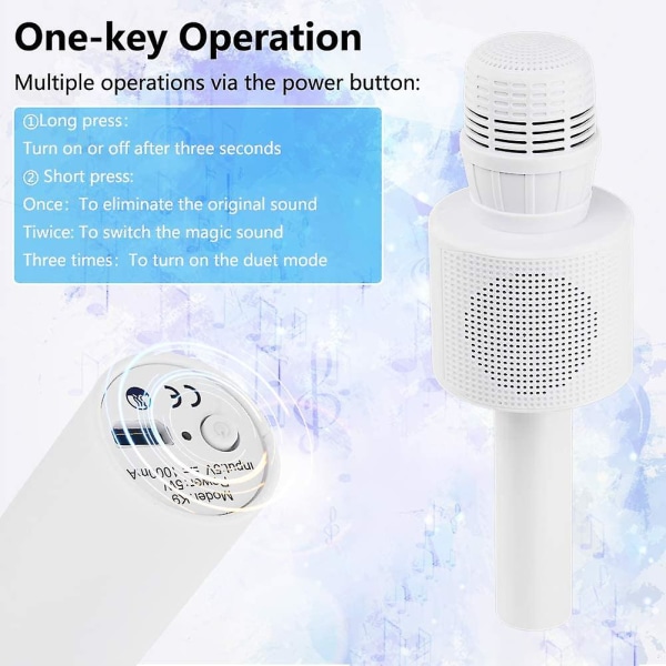 Langaton Bluetooth karaoke-mikrofoni, kannettava lasten karaokesoitin White