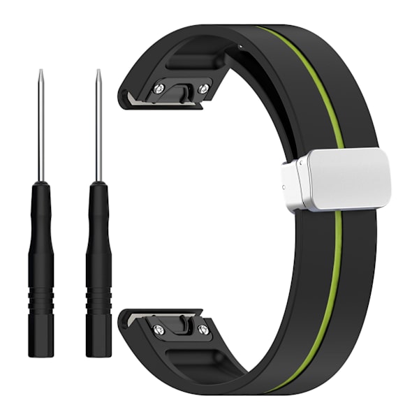 Hopeinen solki silikoniranneke 26mm ranneke Garmin Tactix 7 Pro / Fenix 7x/6x/6x Pro/5x Plus Black Lime