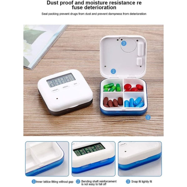 Bärbar pillerhanterare med elektronisk tidsinställd alarmpåminnelse (blå)