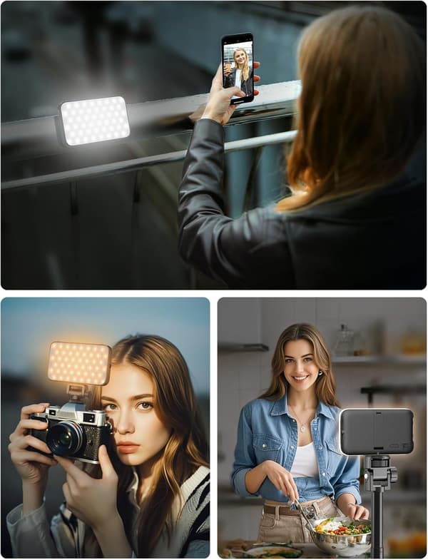Selfie-lys 96 LED med blød diffuser og indbygget stativ, genopladeligt clip-fill-lys