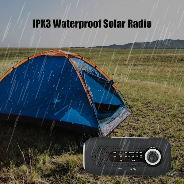 AM/FM Nödradio med Solceller och Handvev, SOS-larm, 4 Lägen Ficklampa (orange)