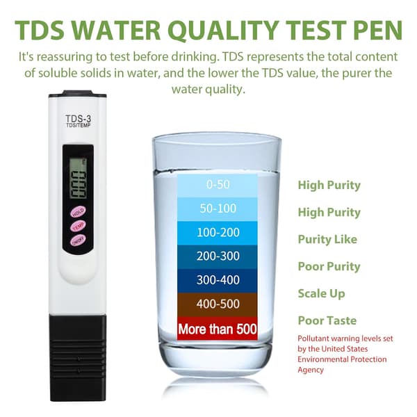 TDS-3 Digital vanntester med 0-9990 PPM måling, 2% lesenøyaktighet Gray