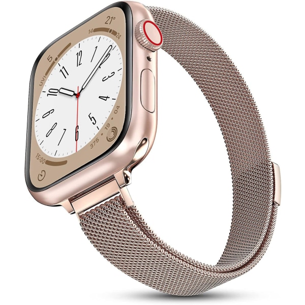 Milanese öglerem för Apple Watch Band 40 mm 44 mm 41 mm 45 mm 38 mm 42 mm 49 mm 45 mm smalt armband Iwatch Series 3 4 6 Se 7 8 Ultra 42mm 44mm 45mm 49mm slim rose gold