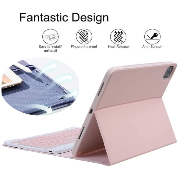 Bluetooth-tastaturveske for Ipad Avtakbart slankt deksel Innebygd blyantholder pink 10.2 inch