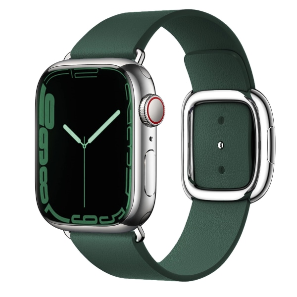 Modern Spänne Rem För Apple Watch Armband 45mm 41mmm 44mm/40mm 38 42mm 49mm Correa Läderarmband Iwatch Serie 3 6 Se 7 8 Ultra 40mm 38mm 41mm Forest Green