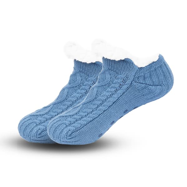 Sokker - Bløde og varme fleeceforede skridsikre til kvinder og mænd, størrelse S (blå)