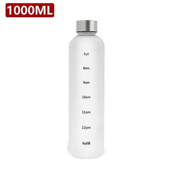 1l vattenflaska med markör Återanvändbar Fitness Utomhus Resor Läcksäker White-Silver
