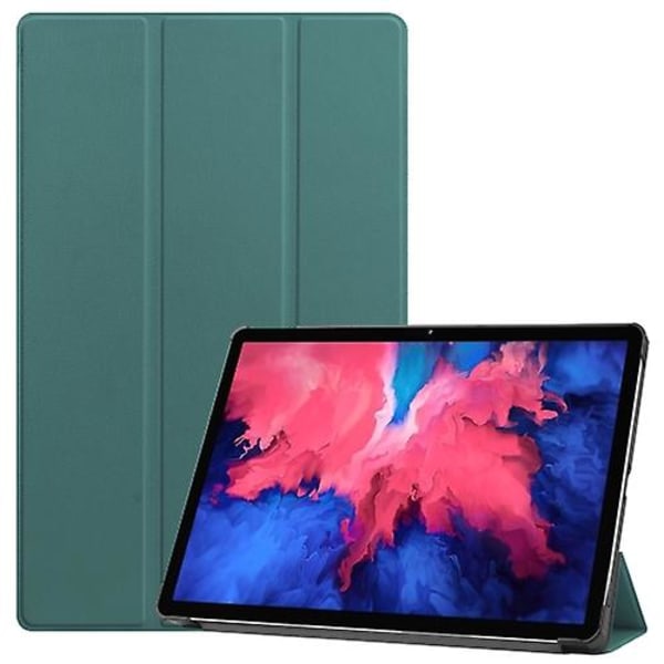 För Lenovo Tab P11 Tb-j606f Custer Texture Horisontell Flip Case med tre-vikbar hållare/ Dark Green