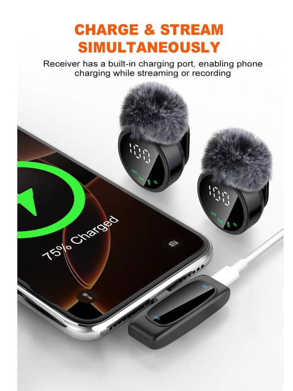 2.4G Trådløs Lavalier-mikrofon, 50m rækkevidde, AI DSP-støjreduktion Type-c - 1 To 2