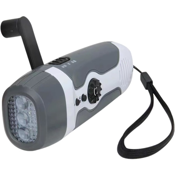 Mini 3 LED Handvevad Ficklampa Portabel FM-radio, Grå