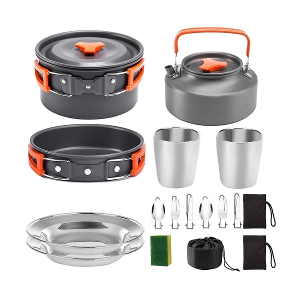 Camping Köksredskap Bärbar gryta Kopp Teaport Set Vikbar utomhusmatlagning Set Vandring Picknick Tablewa orange