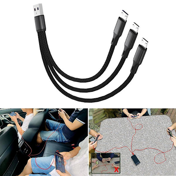 3 i 1 USB 2.0 USB-A hane till 3 Micro USB laddningskabel för 3 enheter Red 120cm