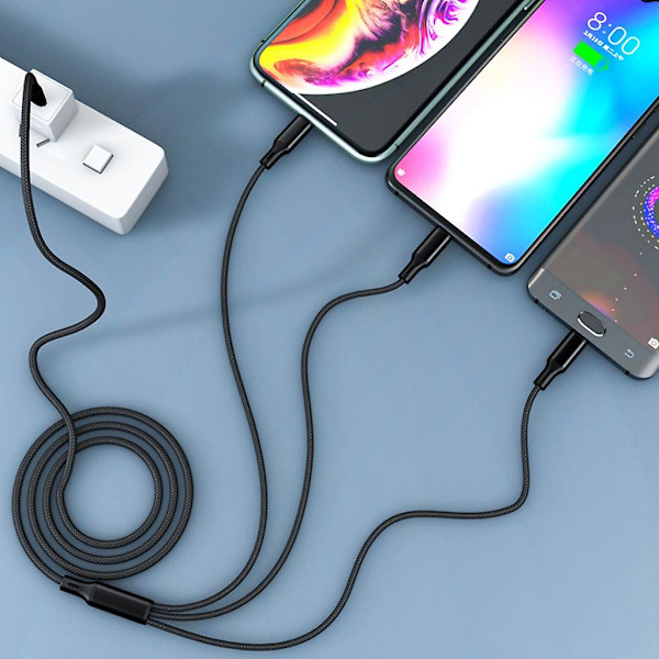 3-in-1 USB-C-kaapeli USB-C-liitäntään, latauskaapeli 3-in-1 USB-C-kaapeli