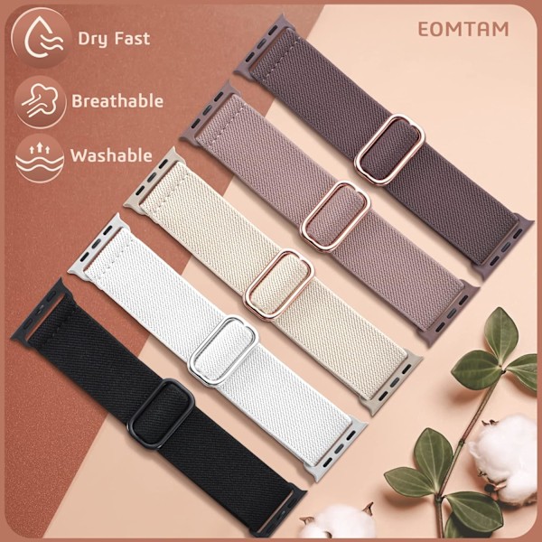 5-pakning elastisk nylon kompatibel med Apple Watch-reim 38 mm H 38mm/40mm/41mm