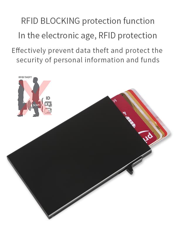 Rfid Blokerende Slank Metal Kortholder, Minimalistisk Pop-Up Aluminium Pung Silver
