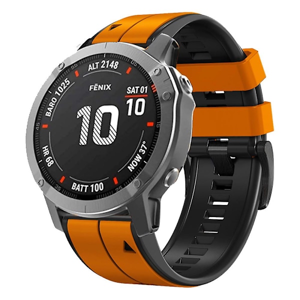 Garmin Tactix 7 Pro/Fenix 7X/Fenix 6X Pro -silikoniranneke, vaihdettava kaksivärinen älykellohihna 26 mm Orange Black