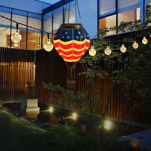 Varmluftsballong Solcellslykta LED-ljus med flammeffekt Utomhus Dekorativ #02