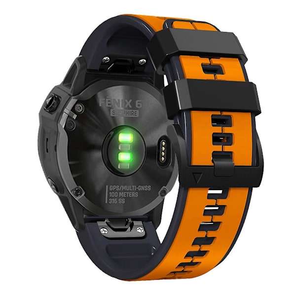 Garmin Descent G1/Fenix 7/Fenix 6 Pro/Fenix 5 Plus -kaksivärinen silikoniranneke älykellolle, 22 mm Orange Black