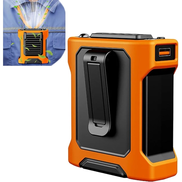 Tuuletin - Vyötäröklipsituuletin 5000Mah Usb Kannettava Ladattava Jäähdytin Led-valolla 4 Tuulen Nopeudella (Oranssi)