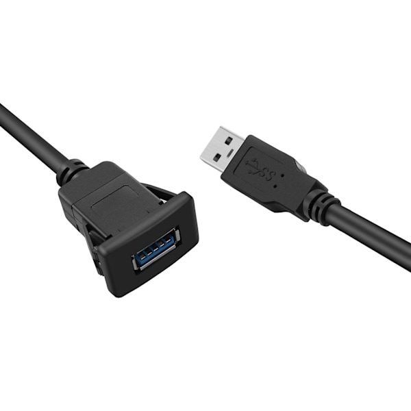 1M stikkontaktkabel USB 3.0 Auto Car Flush Mount hann til hunn forlengelseskabel dashbordpanel firkantet lydlinje for motorsykkel (enkeltport)