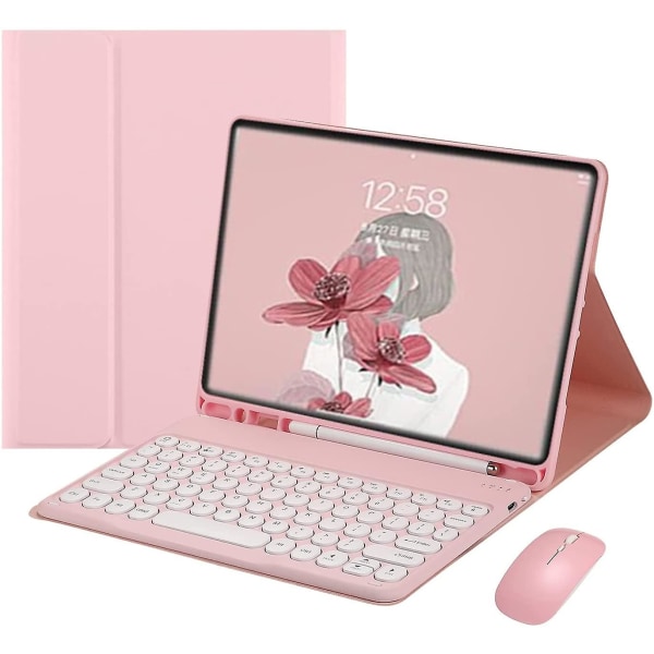Ipad tastaturveske med mus Retro runde nøkkelhetter avtakbar Pink
