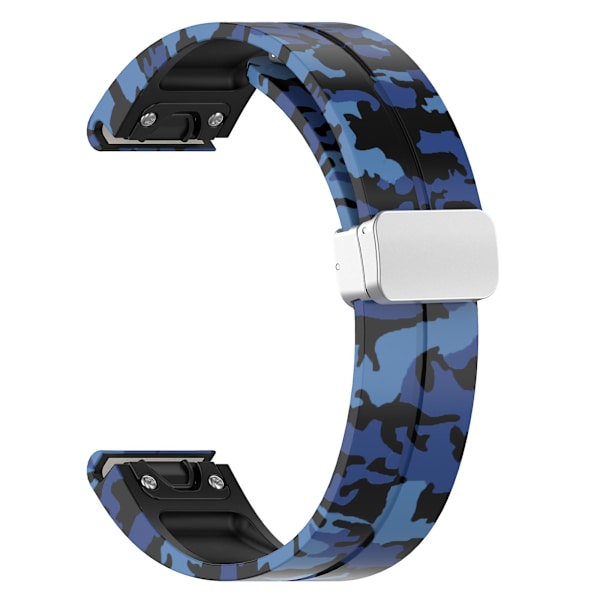 Sølvspenne 22mm Silikon Rem for Garmin Fenix 7 / Forerunner 965/955/945/935 Camo Blue