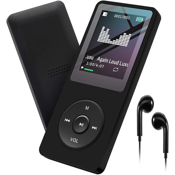 Mp3-spiller 32gb med høyttaler FM-radiohodesett Bærbar Hifi Tapsfri musikk Mp3-minimusikkspiller Opptaker E-bok HD-skjerm