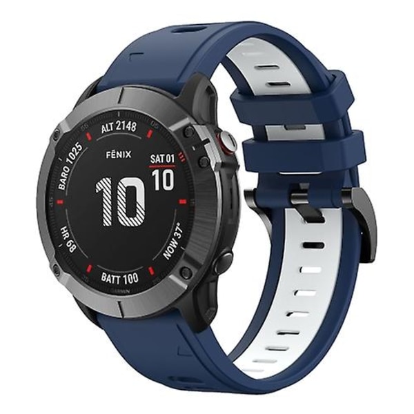 Til Garmin Fenix ​​6x Pro 26mm Tofarvet Sports Silikone Urbånd UML Midnight Blue - White