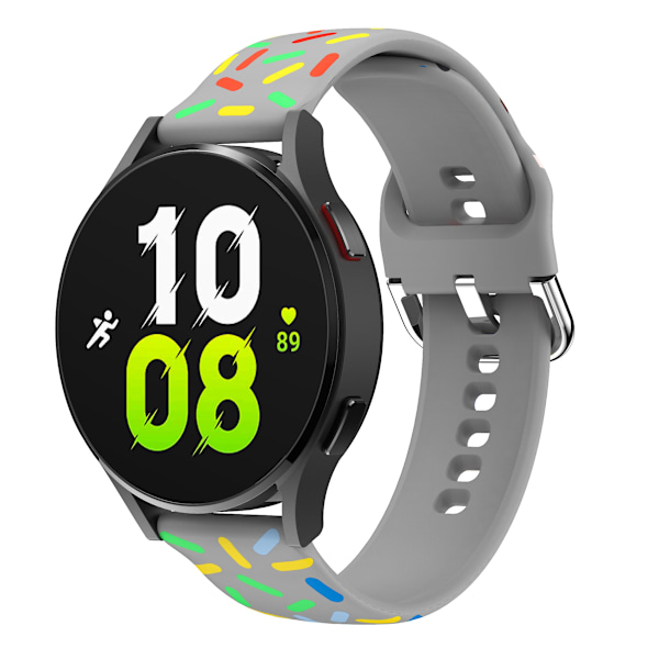 20mm urrem til Samsung Galaxy Watch6 / Watch6 Classic / Watch 5 Pro / Watch4 Classic, mønstret silikonearmbånd Grey Rainbow