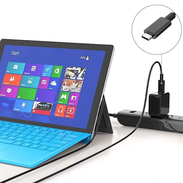 Nylon flettet USB-C opladningskabel til Surface Pro 6/5/4/3 Surface Laptop 1,5 M 45W 15V PD strømforsyningskabel