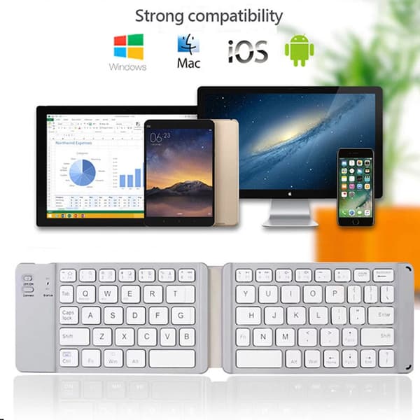 Sammenleggbart tastatur BT18, dobbeltfold for Windows Android iOS (svart)