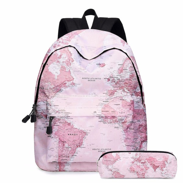 Rygsække Verdenskort Taske Rejse Vandring Camping Daypack pink