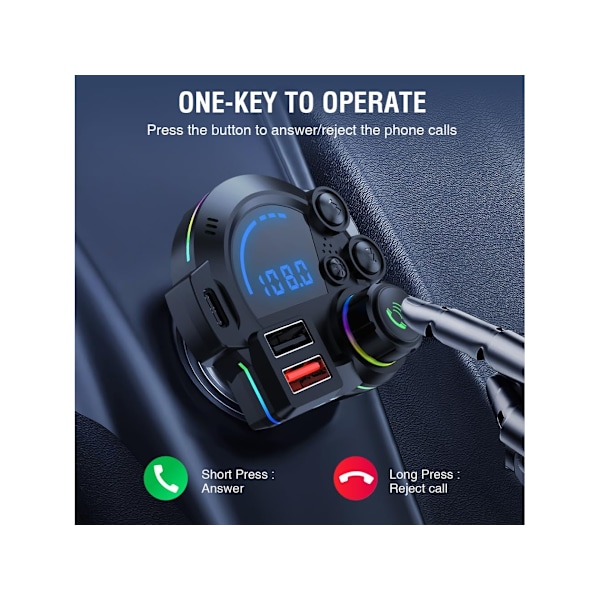 Bluetooth 5.3 Qc3.0 Fm Transmitter Og Pd20W, Tf Kort Og Usb Disk, Led Display (Sort)