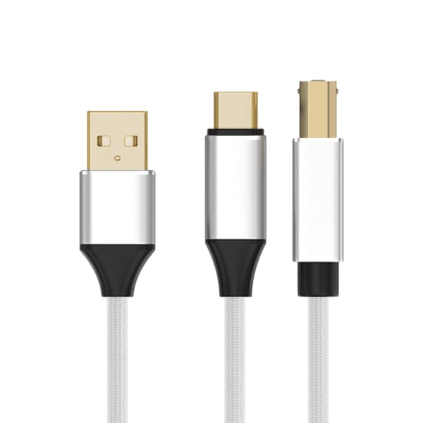 Adaptrar 2-i-1 Typ-C, USB-A till USB-B MIDI Instrument/Skrivarkabel (Vit)