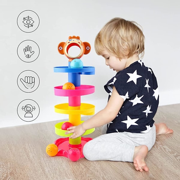 5-lagers boll Drop and Roll Swirling Tower Baby för 1 år gammal, toddler tidig utveckling