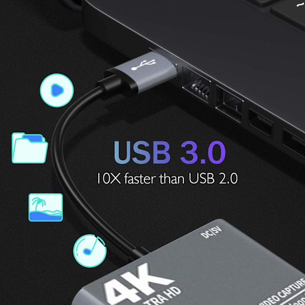 4K 1080P HDMI-yhteensopiva USB 3.0 -videokuvan ja äänen tallennusadapteri, jossa silmukka ulos, korkea selkeys 1080P60
