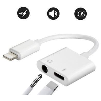 iPhone til 3,5 mm splitter 2-i-1-adapter til aux-hodetelefon og lader