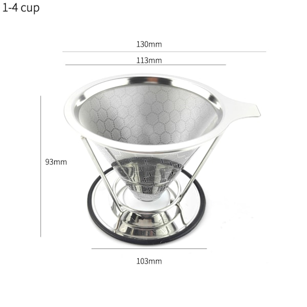 Kaffefilter Gjenbrukbart Rustfritt Stål 1-4 Porsjoner Med Stativ (2Cm Bunn) (Honeycomb 600 Mesh)