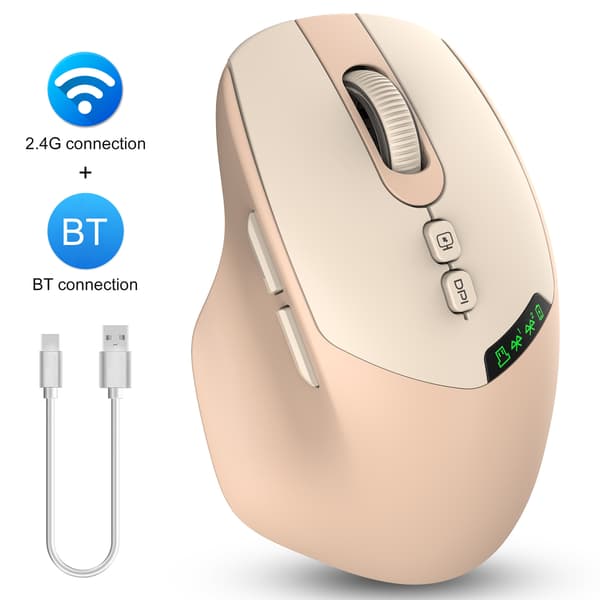 Gamingmus, med OLED-skærm, Bluetooth- og USB-dobbeltforbindelse, støjsvagt design (mælkete-farve)