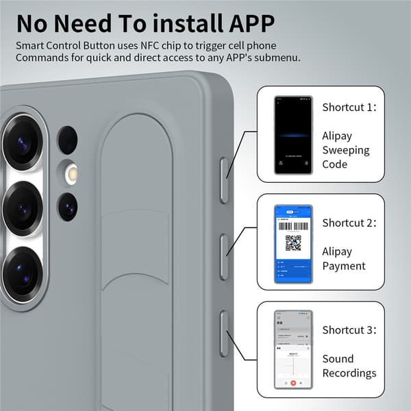 Etui til Samsung Galaxy S26 Ultra, Smart nøkkelkontroll, håndleddsstroppstativ (kompatibel, grå) Grey