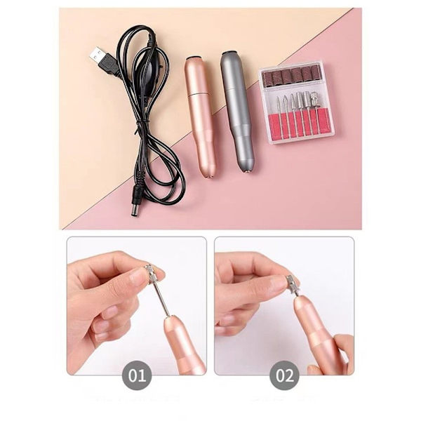 Kynsilakan Poistaja USB Säädettävä Nopeus 20000 Rpm Kannettava Sarja Rose Gold